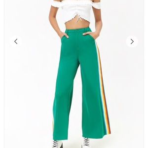 XXI rainbow striped-trim wide-leg pants- green